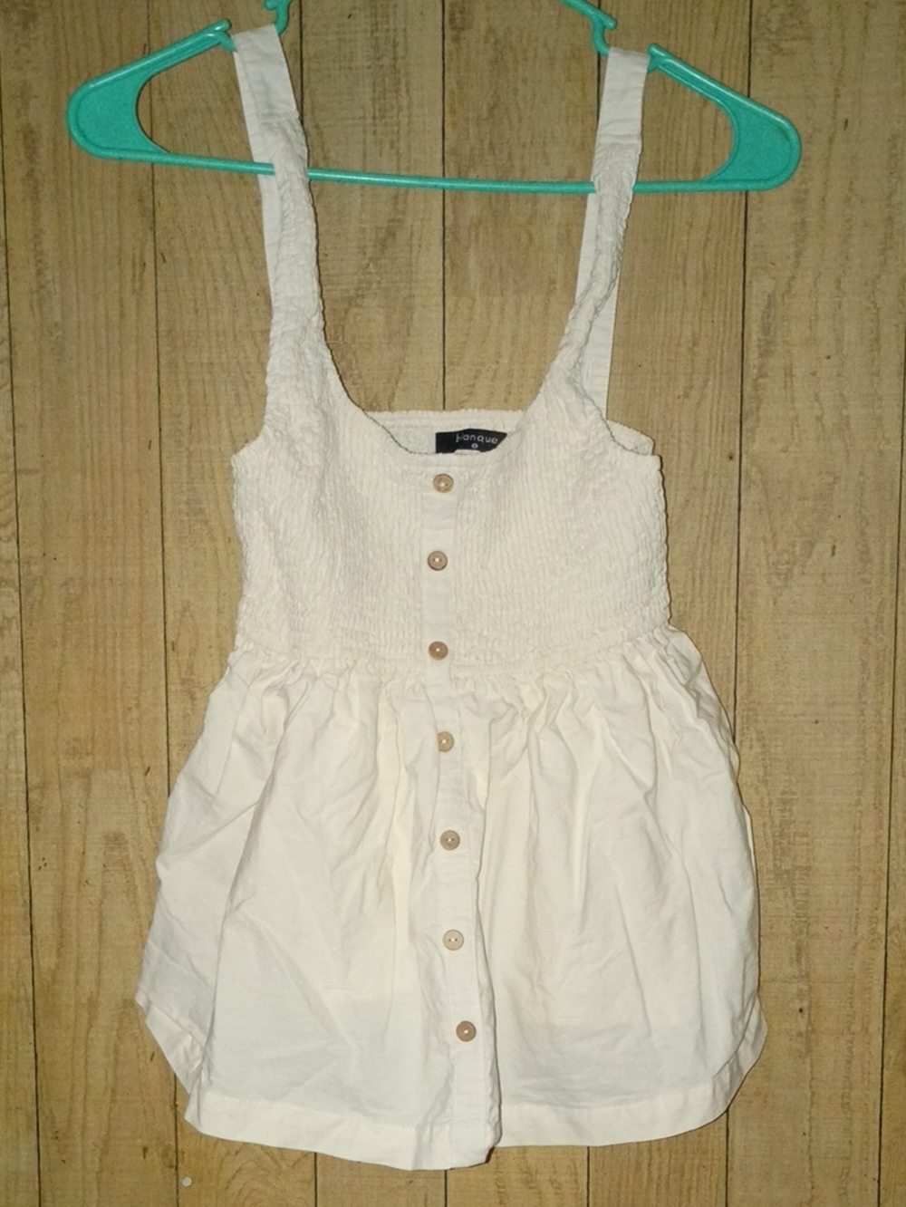 Small Smocked Cream Button-Front Tank Top by Blanque